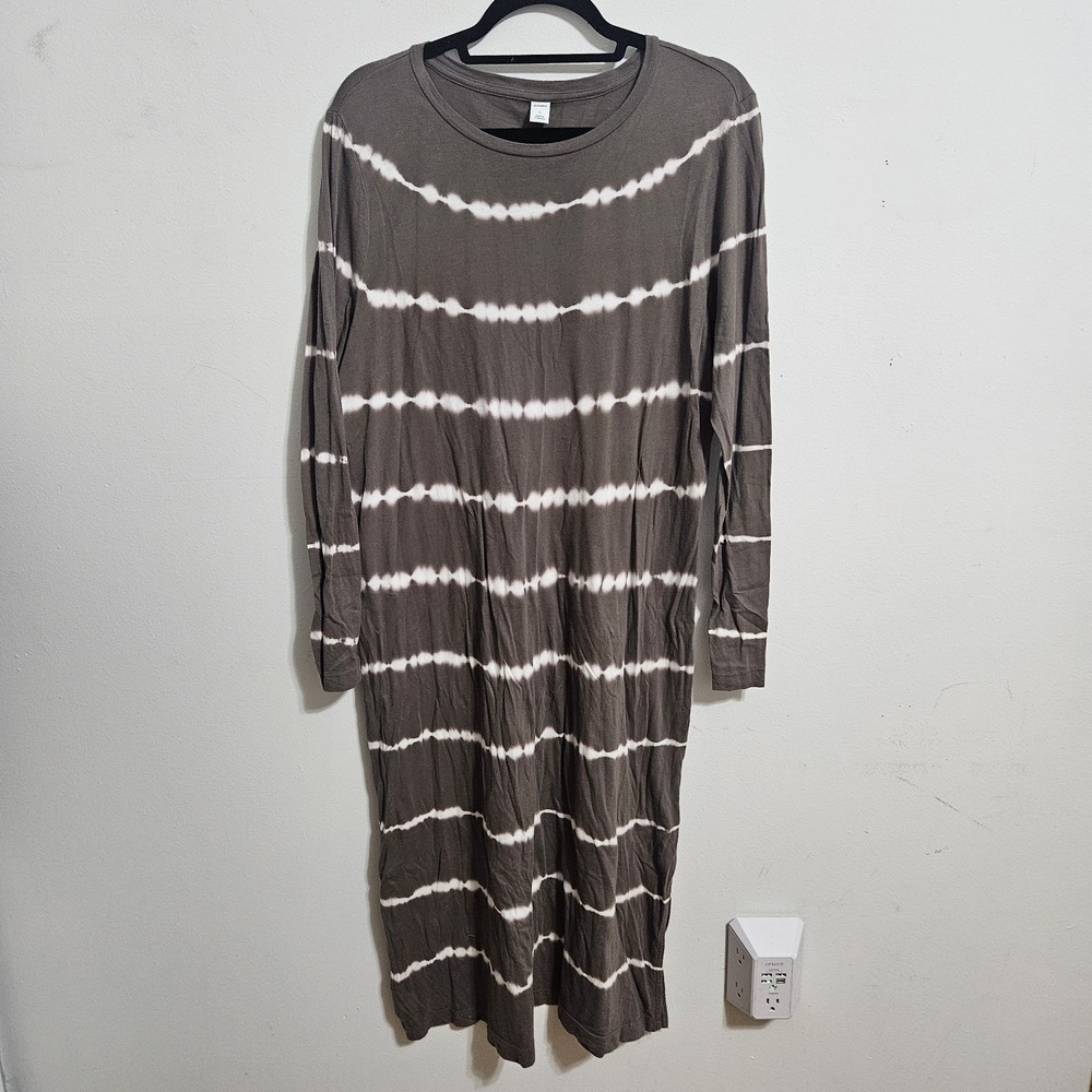 Old Navy Taupe Tie Dye Long Sleeve Boatneck T-Shirt Midi Dress